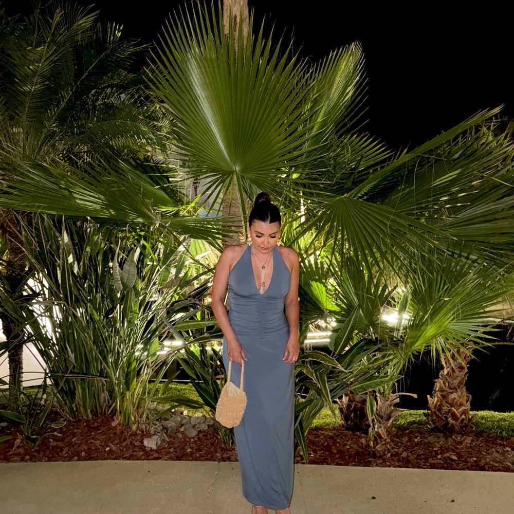 Blue Sleeveless Halter Bodycon Maxi Dress